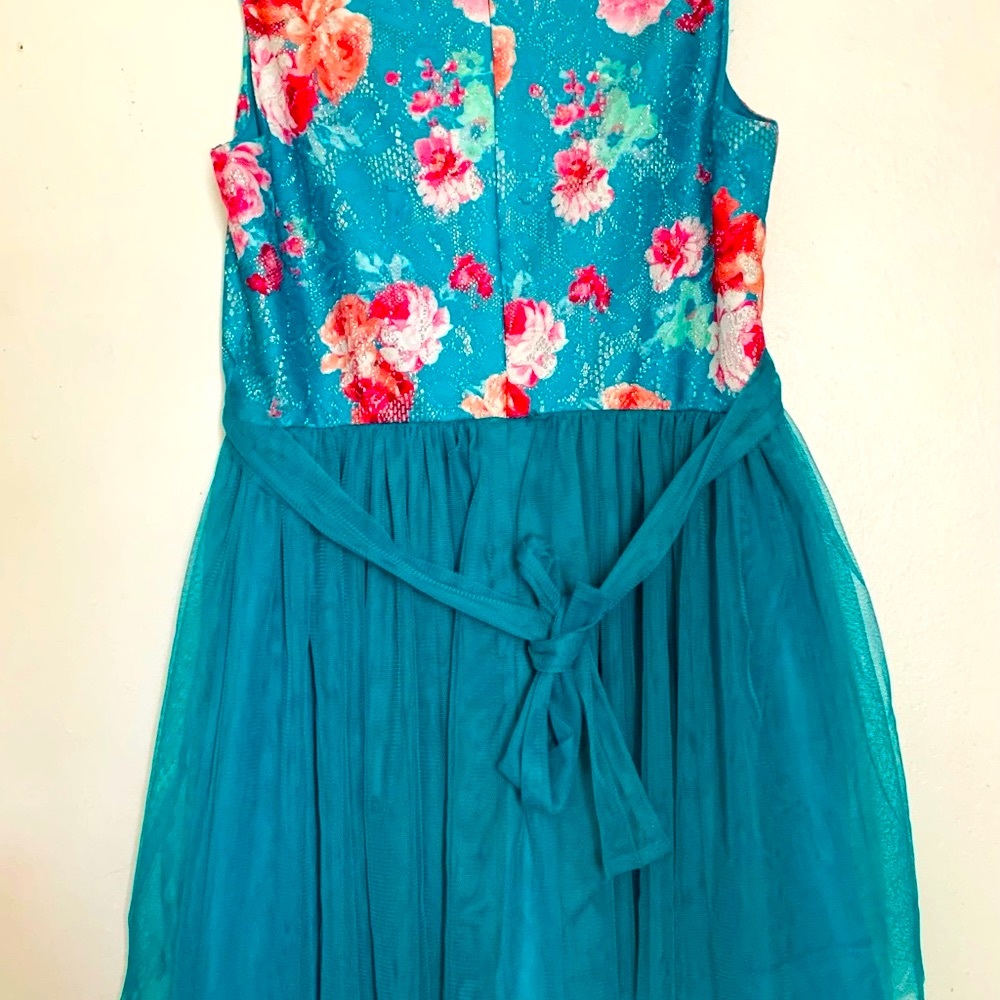 Emily West Girl Floral Dress in Teal Color